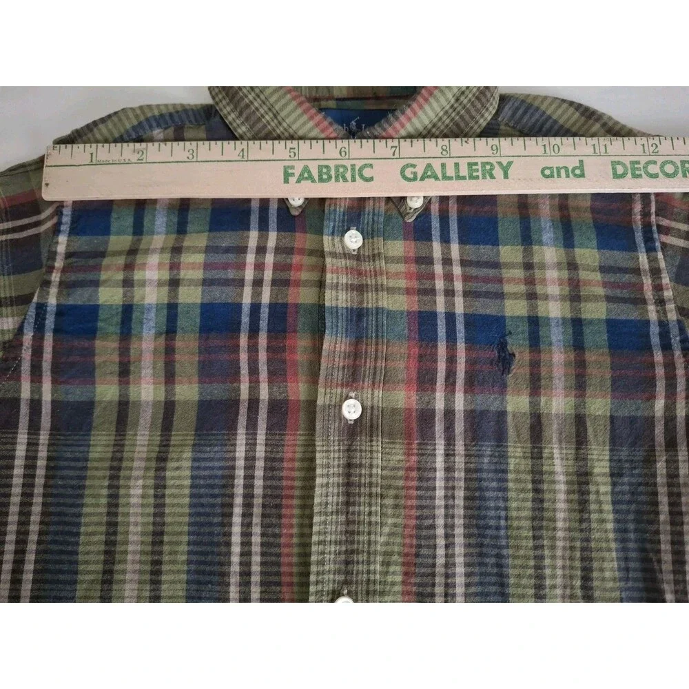 Vtg Ralph Lauren Madras Plaid Button Down Shirt Boys LS Fall Preppy EUC